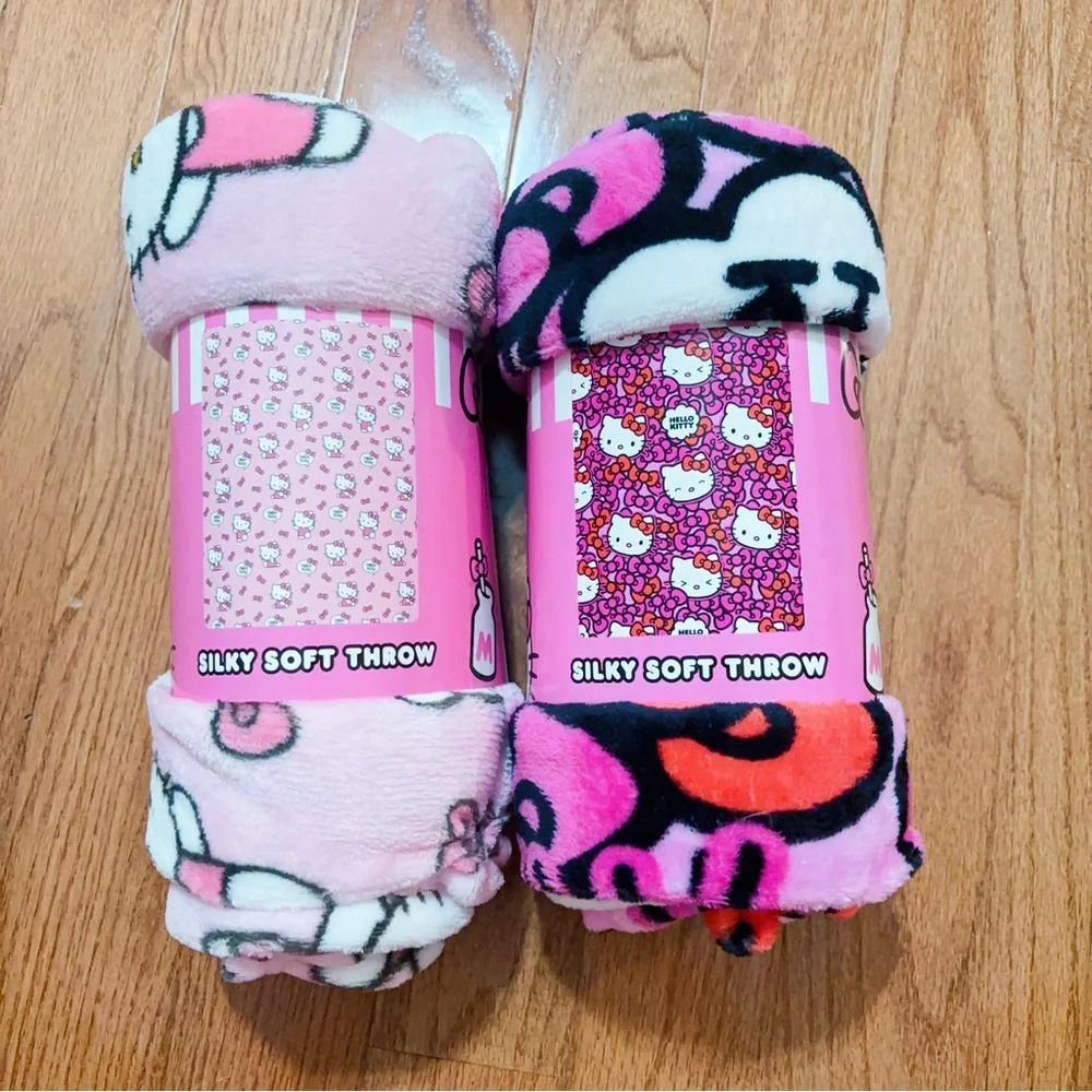 2x Hello Kitty Face More Bows Please Plush Silk Touch Throw Blanket 46